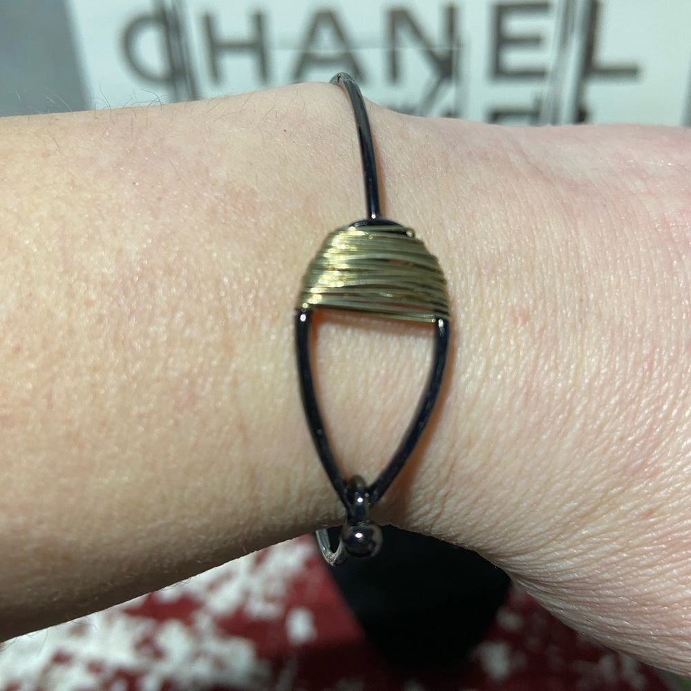 Minimalist Gunmetal Wire Wrapped Hook Loop Bracelet Mixed Metal